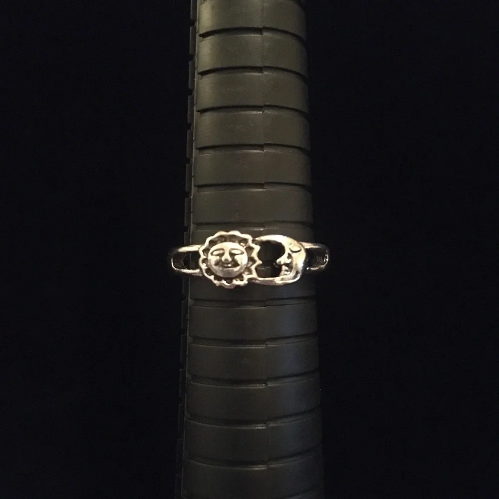 Silver Tone Sun and Moon Ring